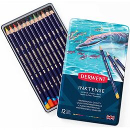 Derwent Inktense Mürekkep Etkili Aquarell Boya Kalemi Seti 12'li Teneke Kutu - 1