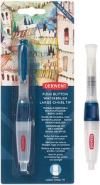 Derwent Push Button Waterbrush Akış Kontrollü Su Hazneli Sulu Boya Fırçası Chisel Tip (Düz Kesik Uç)