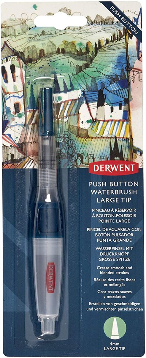 Derwent Push Button Waterbrush Akış Kontrollü Su Hazneli Sulu Boya Fırçası Large Tip (kalın Uç)