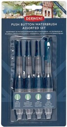 Derwent Push Button Waterbrush Akış Kontrollü Su Hazneli Sulu Boya Fırçası Seti 4 Boy - 1