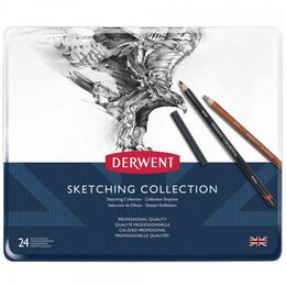 Derwent Sketching Collection Karakalem Eskiz Çizim Seti 24'lü Teneke Kutu
