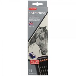 Derwent Sketching Pencils Karakalem Eskiz Çizim Kalemi Seti 6'lı Teneke Kutu - 1