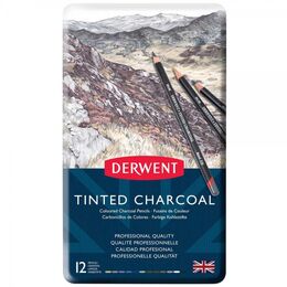 Derwent Tinted Charcoal Renkli Kömür Füzen Karakalem Eskiz Çizim Seti 12'li Teneke Kutu