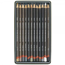 Derwent Tinted Charcoal Renkli Kömür Füzen Karakalem Eskiz Çizim Seti 12'li Teneke Kutu - 3
