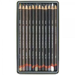 Derwent Tinted Charcoal Renkli Kömür Füzen Karakalem Eskiz Çizim Seti 12'li Teneke Kutu