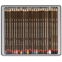 Derwent Tinted Charcoal Renkli Kömür Füzen Karakalem Eskiz Çizim Seti 24'lü Teneke Kutu - 3