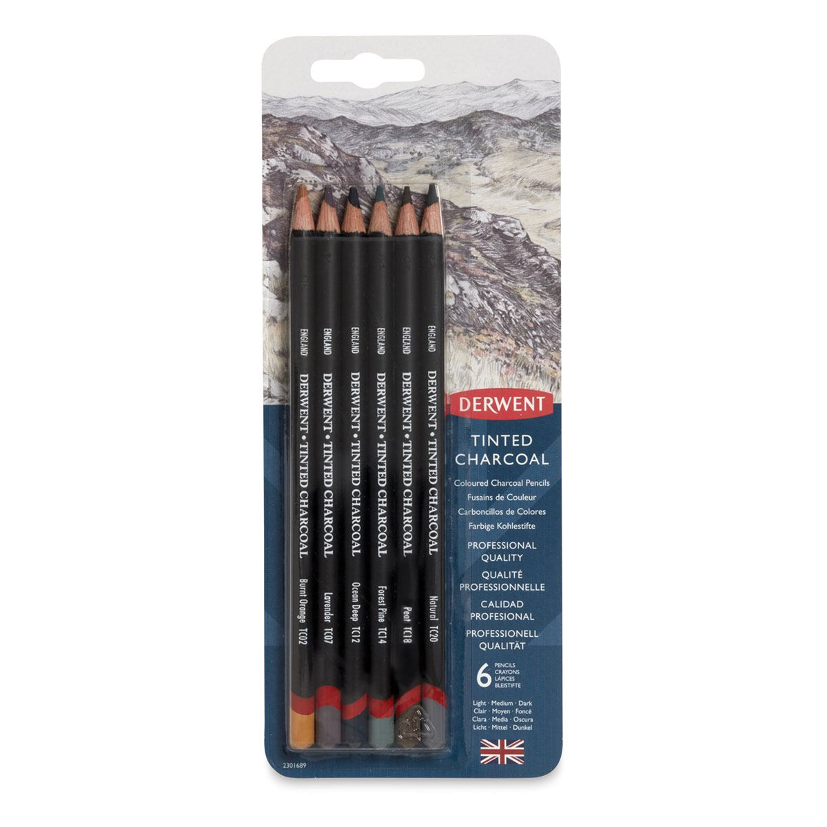 Derwent Tinted Charcoal Renkli Kömür Füzen Karakalem Eskiz Çizim Seti 6