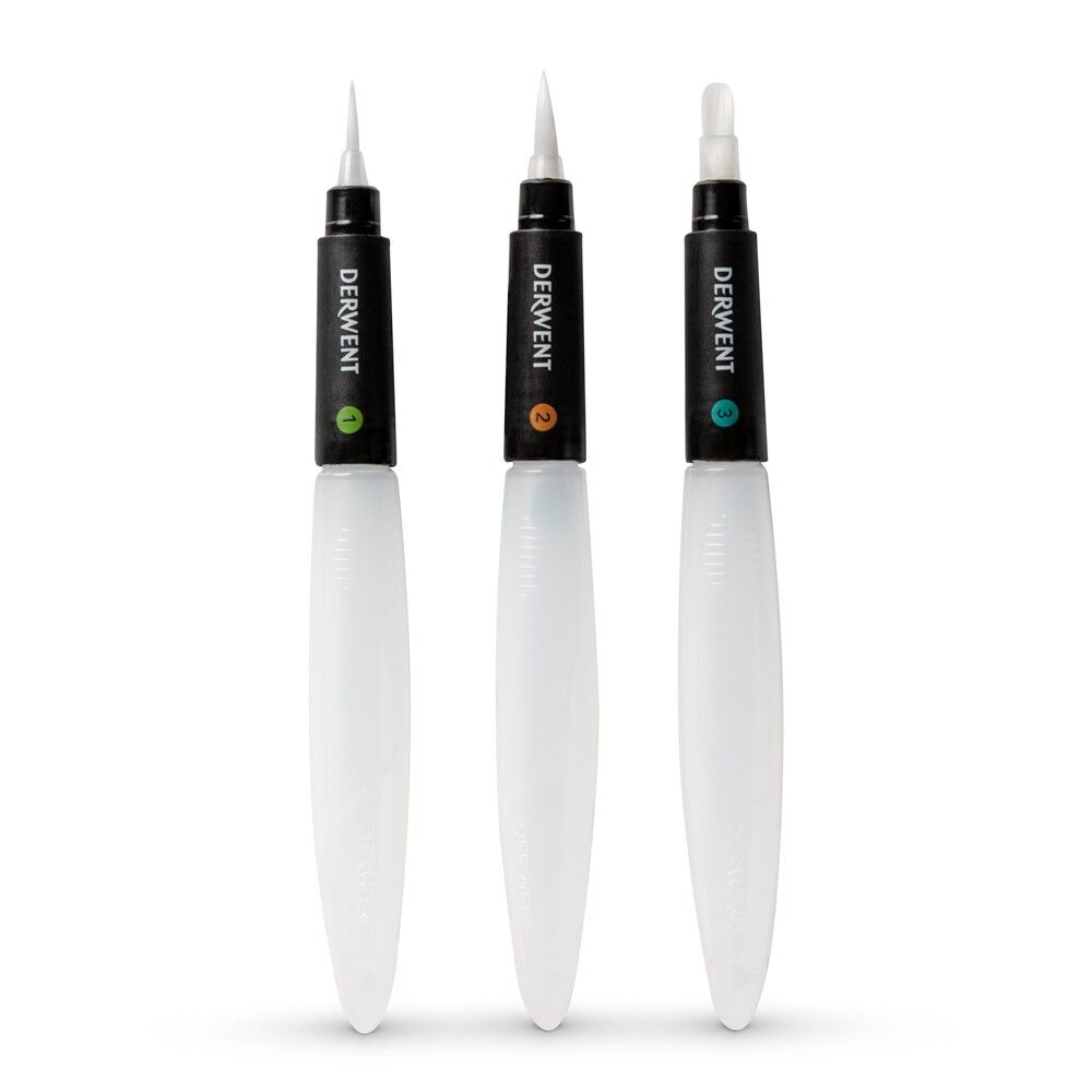 Derwent Waterbrush Su Hazneli Fırça Seti 3 Boy (ince+orta+düz Uç)