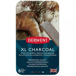 Derwent XL Charcoal Block Kalın Kömür Füzen Seti 6'lı Teneke Kutu - 1