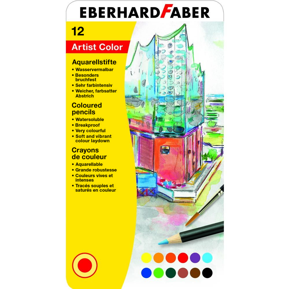 Eberhard Faber Artist Color Aquarell Sulu Boya Kalemi Seti 12 Renk Metal Kutu