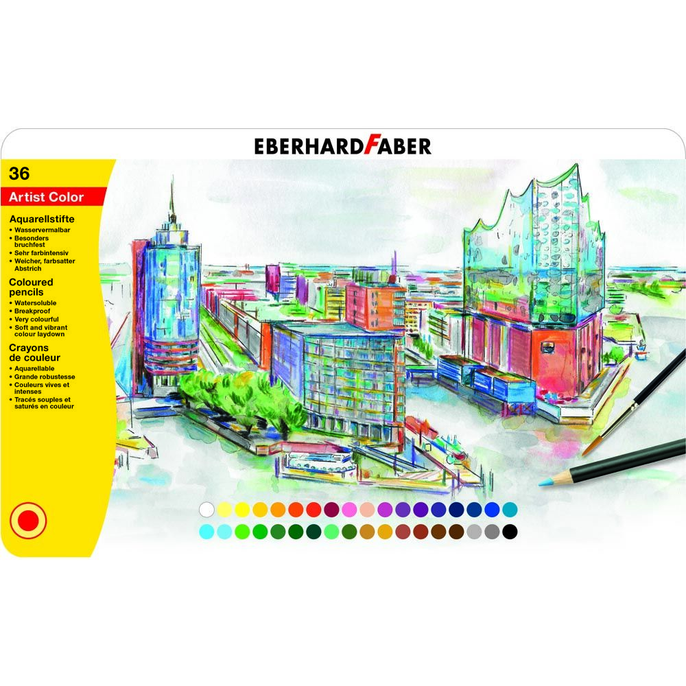 Eberhard Faber Artist Color Aquarell Sulu Boya Kalemi Seti 36 Renk Metal Kutu