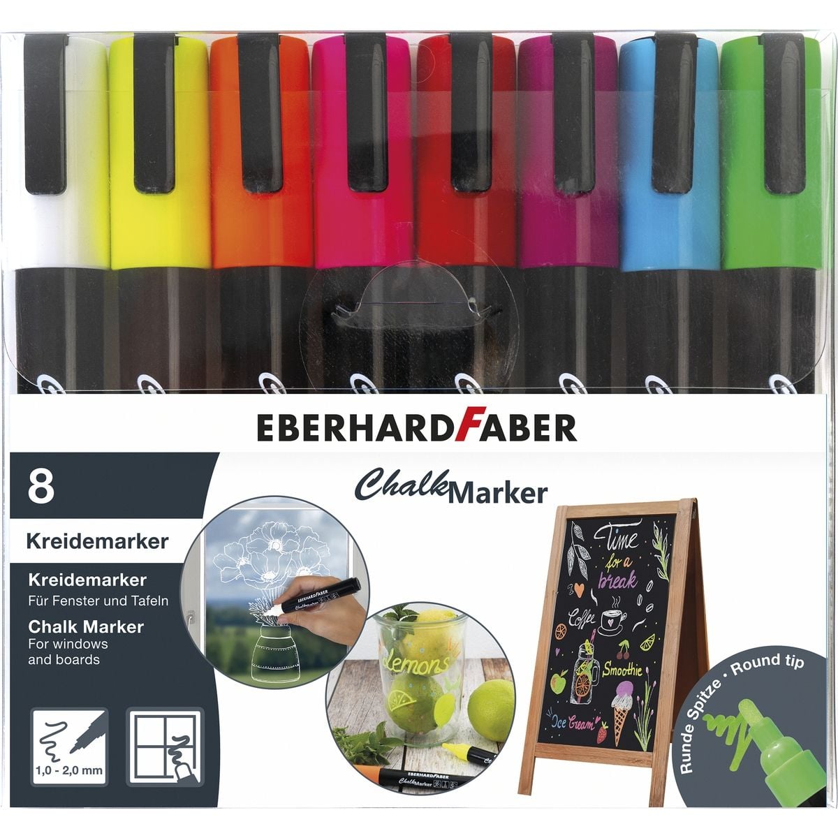 Eberhard Faber Chalk 1-2 mm Yuvarlak Uç Su Bazlı Sıvı Tebeşir Kalemi Seti 8 Renk - Eberhard Faber