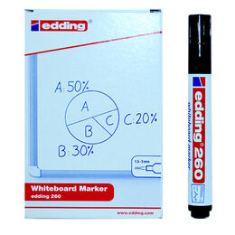 Edding 260 Whiteboard Marker Yazı Tahtası Kalemi 10'lu Kutu Siyah - 1