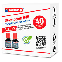 Edding BT30 Yazı Tahtası Kalemi Mürekkebi 30 ml. x 2'li Kutu KIRMIZI