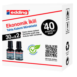 Edding BT30 Yazı Tahtası Kalemi Mürekkebi 30 ml. x 2'li Kutu SİYAH - 1