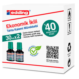 Edding BT30 Yazı Tahtası Kalemi Mürekkebi 30 ml. x 2'li Kutu YEŞİL