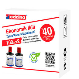 Edding Legamaster Tahta Kalemi Mürekkebi 100 ml. KIRMIZI x 2'li Kutu