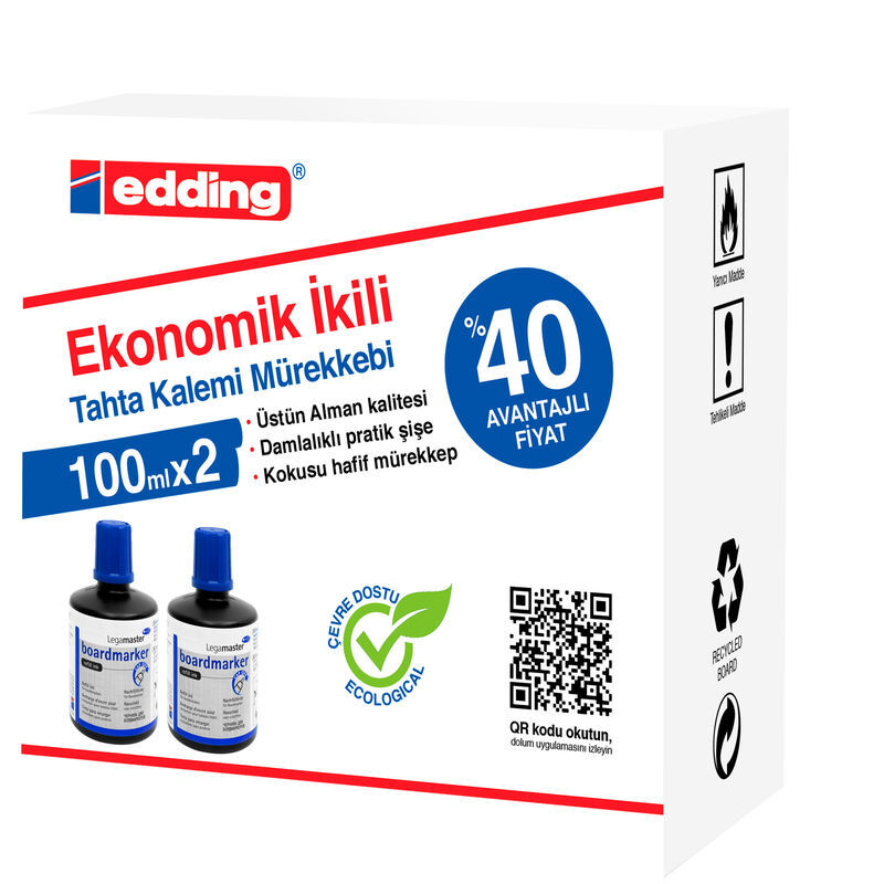 Edding Legamaster Tahta Kalemi Mürekkebi 100 Ml. Mavi X 2
