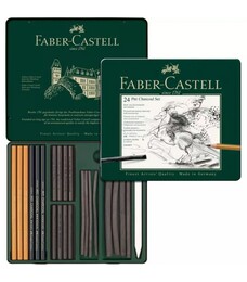 Faber Castell Pitt Charcoal İşlenmiş Kömür Karakalem Eskiz Çizim Seti 24 Parça - 1