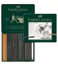 Faber Castell Pitt Charcoal İşlenmiş Kömür Karakalem Eskiz Çizim Seti 24 Parça - 1