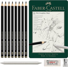 Faber Castell Pitt Graphite Matt Dereceli Kalem Eskiz Çizim Seti 11'li - Thumbnail