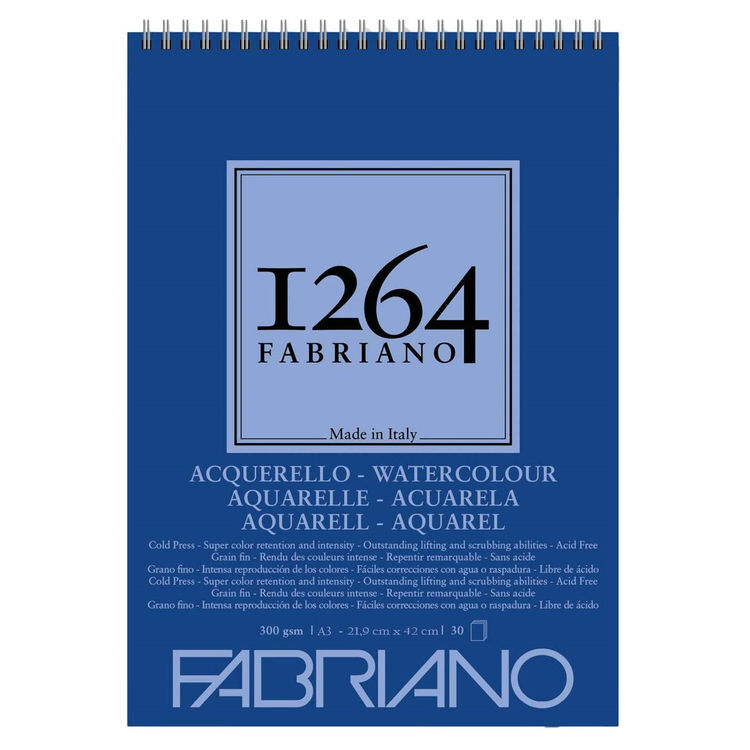 Fabriano 1264 Watercolour Pad Üstten Spiralli Sulu Boya Defteri 300 Gr. A3 30 Yaprak