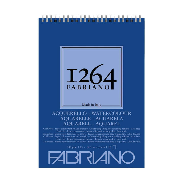 Fabriano 1264 Watercolour Pad Üstten Spiralli Sulu Boya Defteri 300 Gr. A5 20 Yaprak