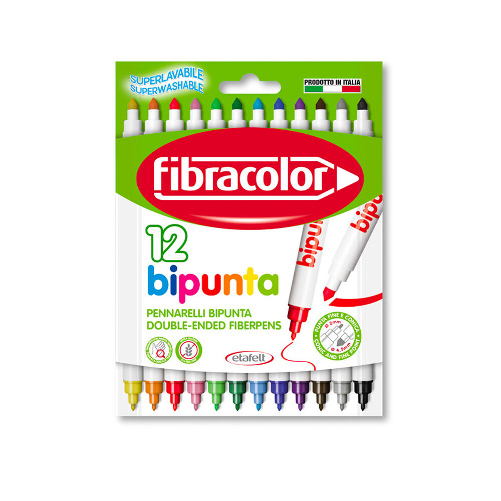 Fibracolor Bipunta Kalın+ince Çift Uçlu Keçeli Kalem 12 Renk