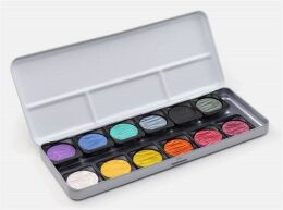Finetec Metalik Yaldız Tablet Sulu Boya Seti 12 Renk F1200S - 1