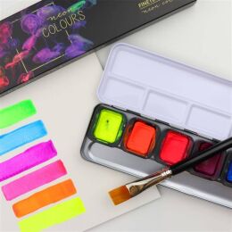 Finetec Metalik Yaldız Tablet Sulu Boya Seti 6 Renk Neon Colours FN9000 - 3