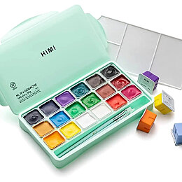 HIMI Jelly Cup Gouache Set Guaj Boya Seti 18 Renk x 30 gr. (Green Case) - HIMI