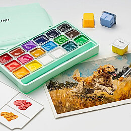 HIMI Jelly Cup Gouache Set Guaj Boya Seti 18 Renk x 30 gr. (Green Case) - 2