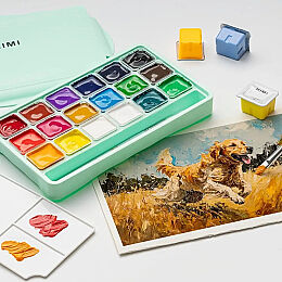HIMI Jelly Cup Gouache Set Guaj Boya Seti 18 Renk x 30 gr. (Green Case) - 2