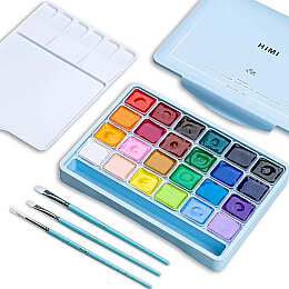 HIMI Jelly Cup Gouache Set Guaj Boya Seti 24 Renk x 30 gr. + 3 Fırça (Ice Blue Case) - 2