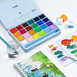 HIMI Jelly Cup Gouache Set Guaj Boya Seti 24 Renk x 30 gr. + 3 Fırça (Ice Blue Case) - 3