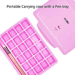 HIMI Jelly Cup Gouache Set Guaj Boya Seti 24 Renk x 30 gr. + 3 Fırça (Pink Case) - 2
