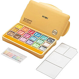 HIMI Jelly Cup Gouache Set Metalik Renk Guaj Boya Seti 18 Renk x 30 gr. (Yellow Case) - HIMI