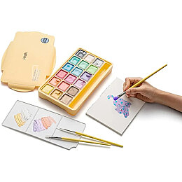 HIMI Jelly Cup Gouache Set Metalik Renk Guaj Boya Seti 18 Renk x 30 gr. (Yellow Case) - 4