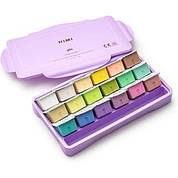 HIMI Jelly Cup Gouache Set Pastel Renkler Guaj Boya Seti 18 Renk x 30 gr. (Purple Case) - 1