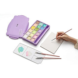 HIMI Jelly Cup Gouache Set Pastel Renkler Guaj Boya Seti 18 Renk x 30 gr. (Purple Case) - 3