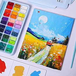 HIMI Twin Cup Gouache Set Guaj Boya Seti 36 Renk x 12 gr. + 3 Fırça (Ice Blue Case) - 2