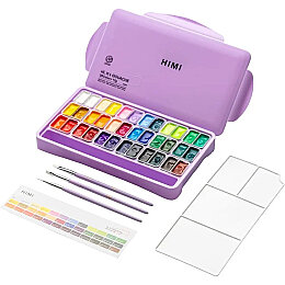 HIMI Twin Cup Gouache Set Guaj Boya Seti 36 Renk x 12 gr. + 3 Fırça (Purple Case) - HIMI