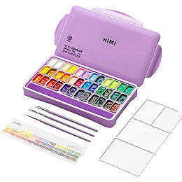 HIMI Twin Cup Gouache Set Guaj Boya Seti 36 Renk x 12 gr. + 3 Fırça (Purple Case) - 1