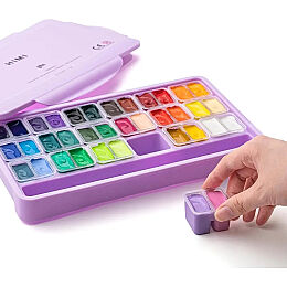 HIMI Twin Cup Gouache Set Guaj Boya Seti 36 Renk x 12 gr. + 3 Fırça (Purple Case) - 2