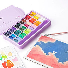 HIMI Twin Cup Gouache Set Guaj Boya Seti 36 Renk x 12 gr. + 3 Fırça (Purple Case) - 4