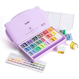 HIMI Twin Cup Gouache Set Guaj Boya Seti 36 Renk x 12 gr. (Purple Case) - 1