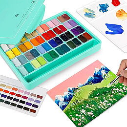 HIMI Twin Cup Gouache Set Guaj Boya Seti 48 Renk x 12 gr. + 3 Fırça (Green Case) - 2