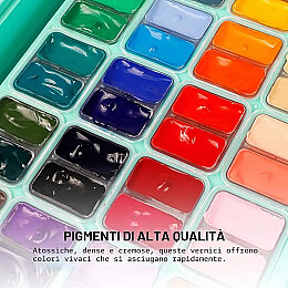 HIMI Twin Cup Gouache Set Guaj Boya Seti 48 Renk x 12 gr. + 3 Fırça (Green Case) - 4