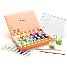 HIMI Twin Cup Gouache Set Guaj Boya Seti 48 Renk x 12 gr. + 3 Fırça (Peach Fuzz Case) - 1
