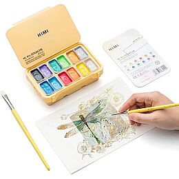 HIMI Twin Cup Gouache Set Metalik Renk Guaj Boya Seti 12 Renk x 12 gr. (Yellow Case) - 2
